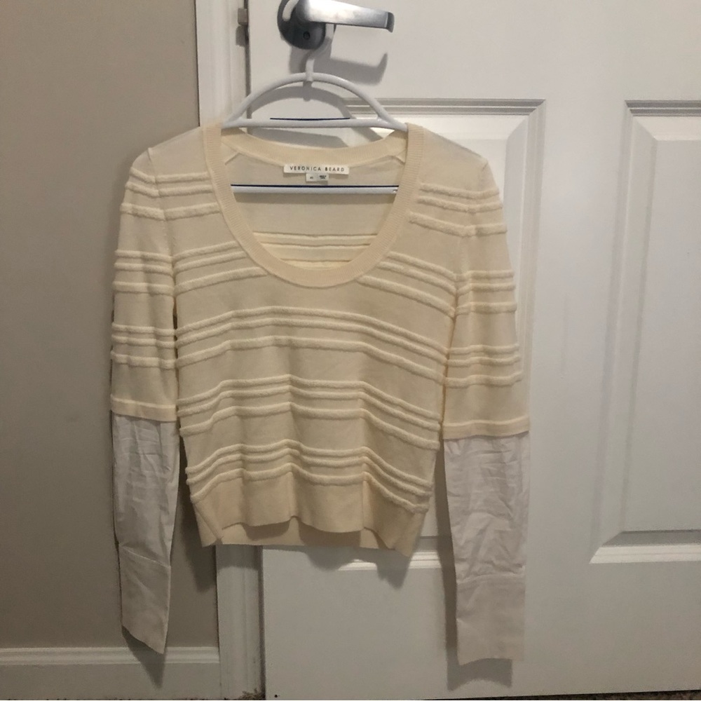 Veronica Beard | Cream Scoop Neck Sweater Shirt Combo Top